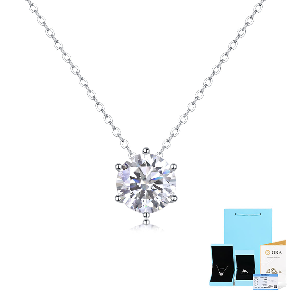 Moissanite Pendant Necklace in S925 Sterling Silver, No. 10020