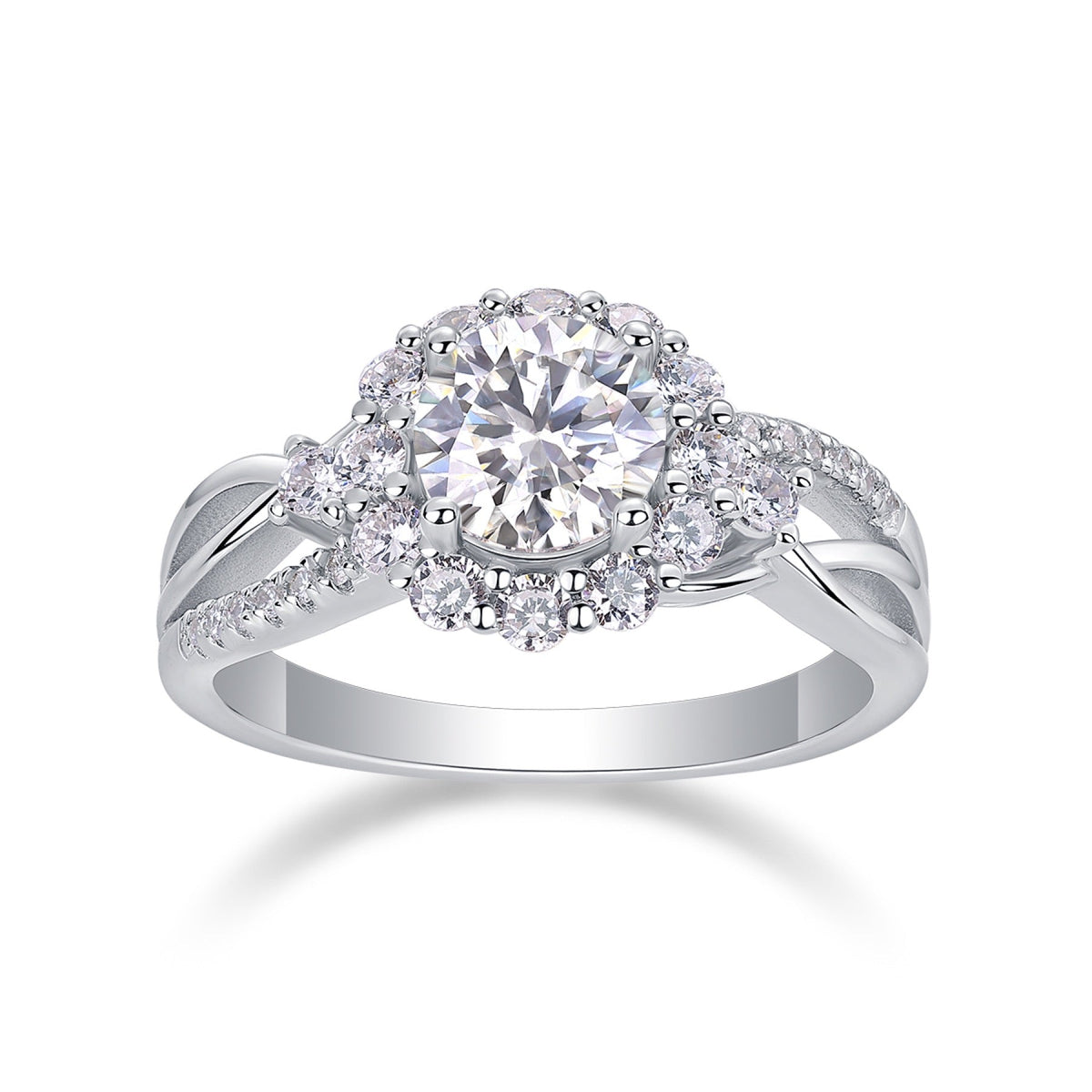 Moissanite Halo Ring in Sterling Silver, No. 10042