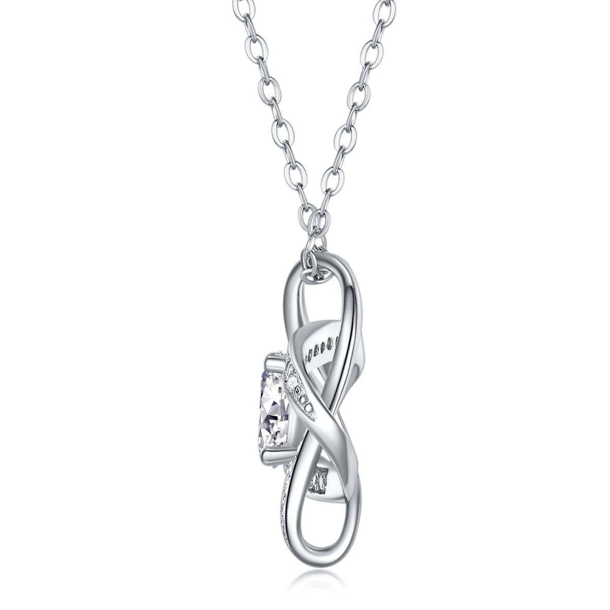 1 Carat Moissanite Love Knot Pendant Necklace in Sterling Silver, No. 10082