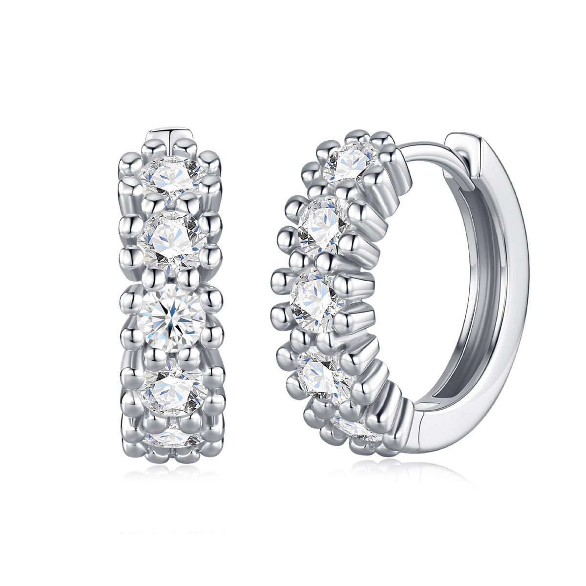 Moissanite Huggie Hoop Earrings in Sterling Silver, No. 10825