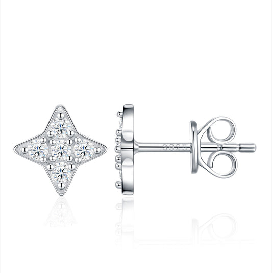 Moissanite Star Stud Earrings in Sterling Silver, No. 10844