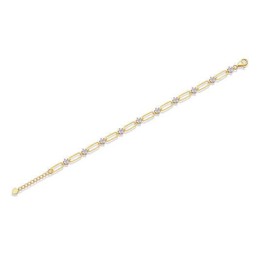 Moissanite Chain Bracelet in Gold-Tone Sterling Silver, No. 11486