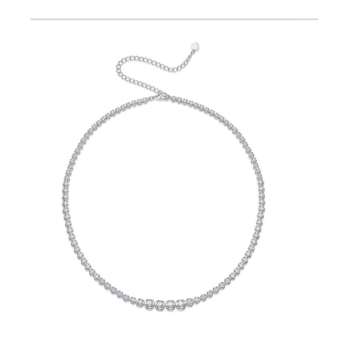 Graduated Tennis Necklace with Moissanite Center Stones in Sterling Silver, No. 11768