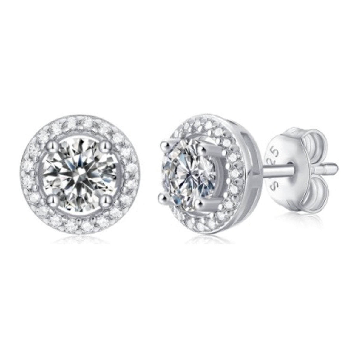 0.5 Carat Moissanite Halo Stud Earrings in Sterling Silver, No. 11788