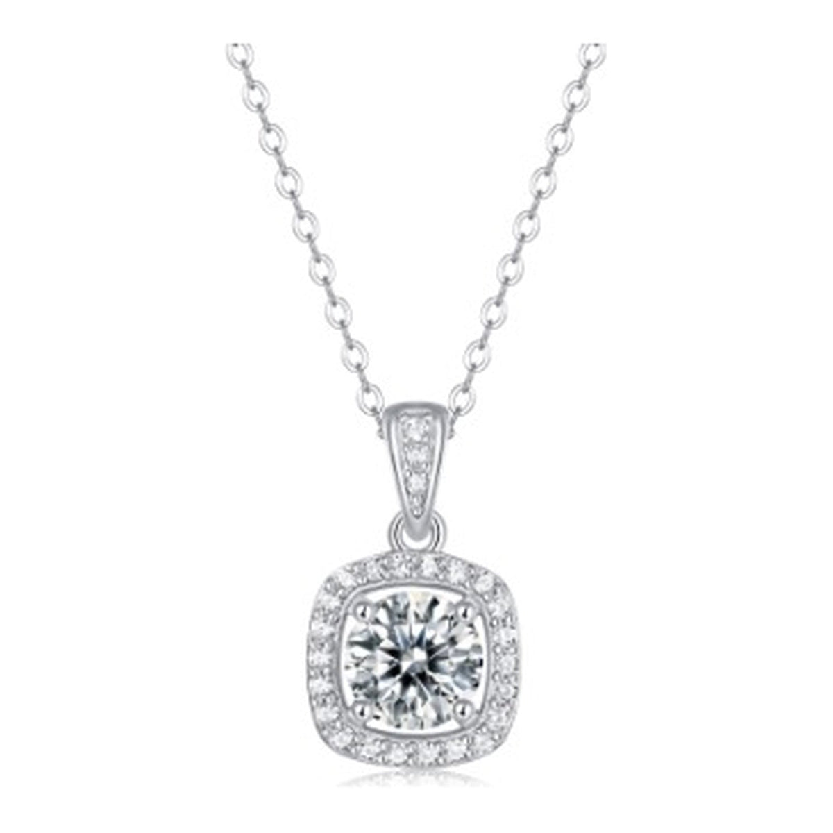 Cushion Drop 1 Carat Moissanite Halo Necklace in Sterling Silver, No. 11819