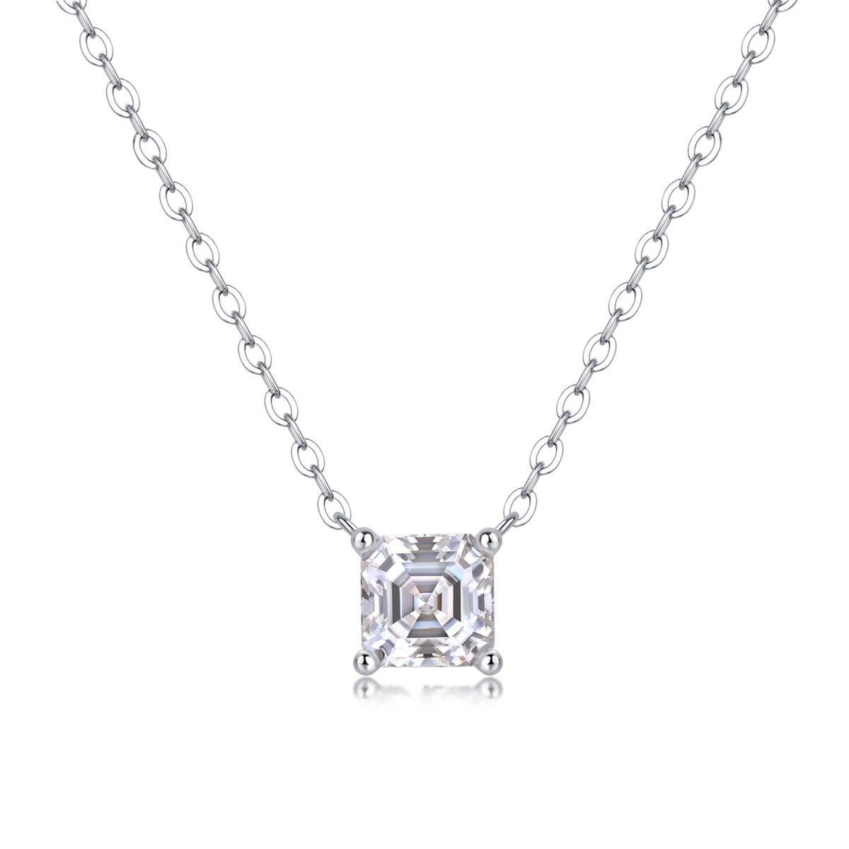 Square-Cut Moissanite Pendant Necklace in Sterling Silver, No. 10032