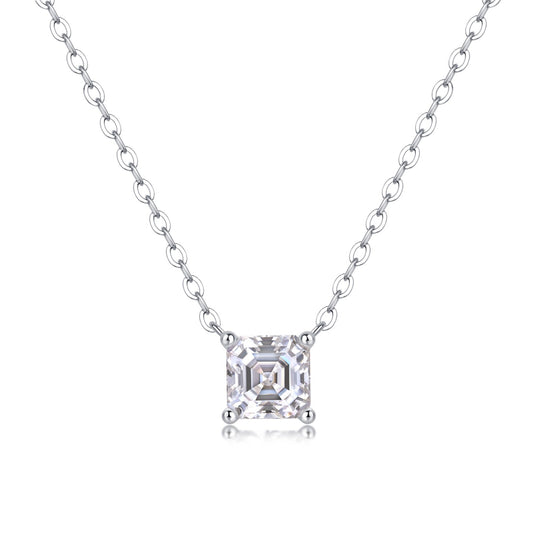 Square-Cut Moissanite Pendant Necklace in Sterling Silver, No. 10032