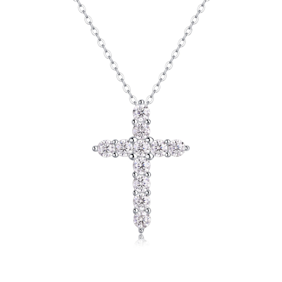 Moissanite Cross Necklace in Sterling Silver, No. 10033