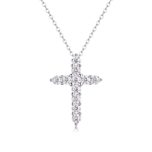 Moissanite Cross Necklace in Sterling Silver, No. 10033