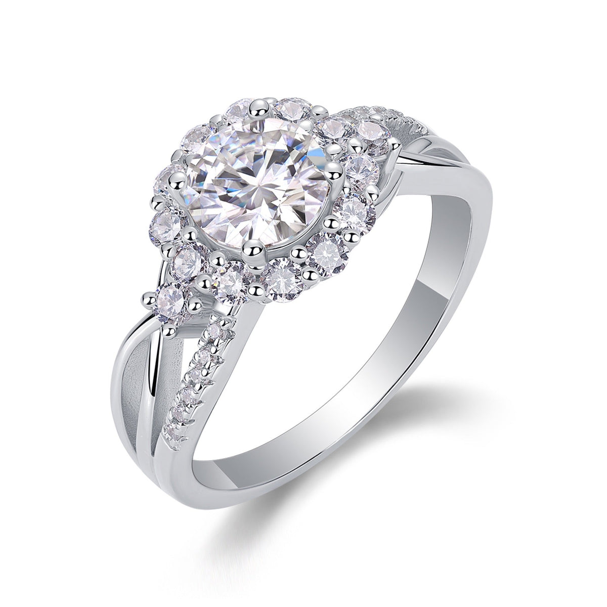 Moissanite Halo Ring in Sterling Silver, No. 10042