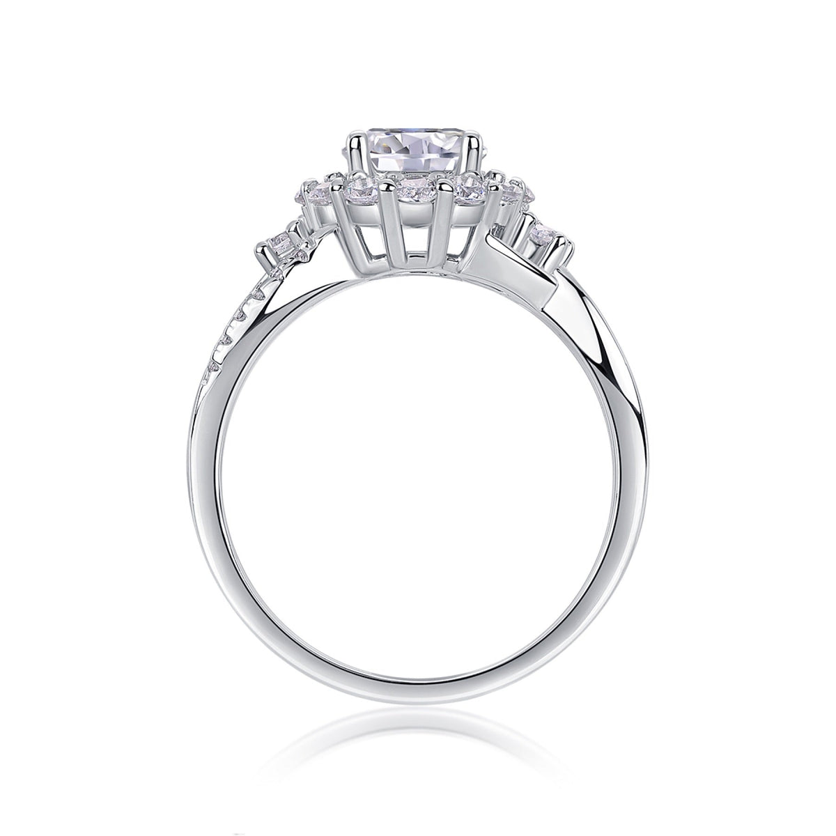 Moissanite Halo Ring in Sterling Silver, No. 10042