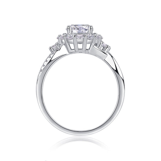 Moissanite Halo Ring in Sterling Silver, No. 10042