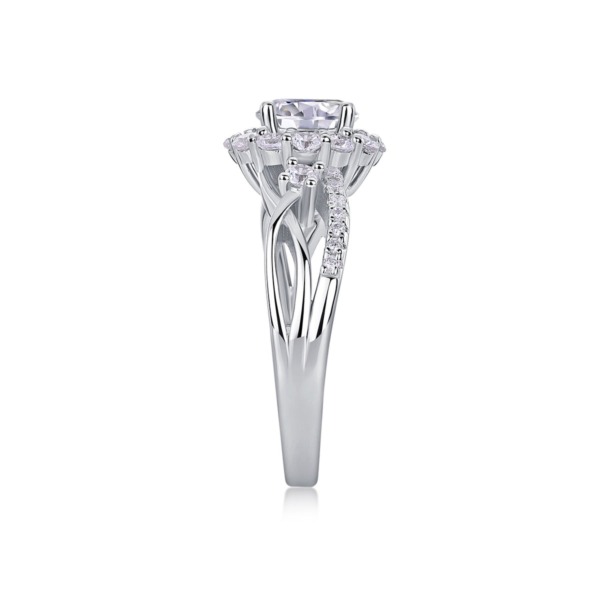 Moissanite Halo Ring in Sterling Silver, No. 10042