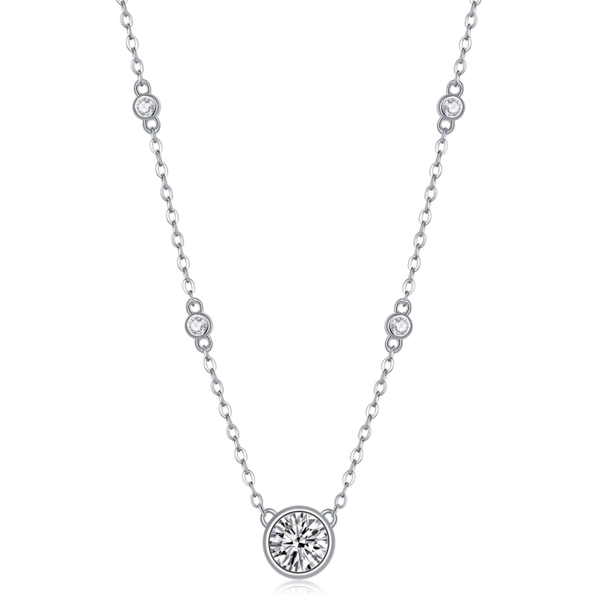 1 Carat Moissanite Bezel Solitaire Necklace in Sterling Silver, No. 10076