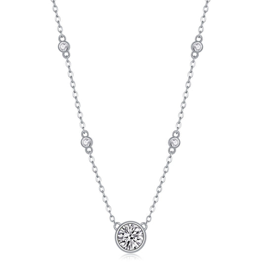 1 Carat Moissanite Bezel Solitaire Necklace in Sterling Silver, No. 10076