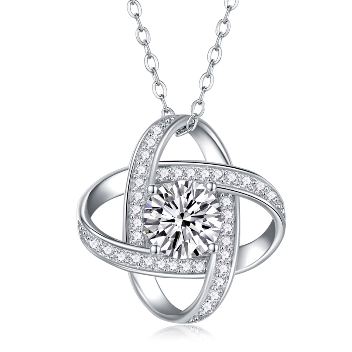 1 Carat Moissanite Love Knot Pendant Necklace in Sterling Silver, No. 10082