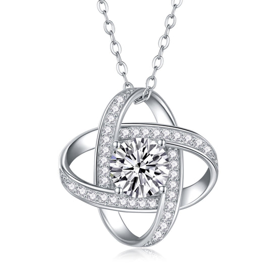 1 Carat Moissanite Love Knot Pendant Necklace in Sterling Silver, No. 10082