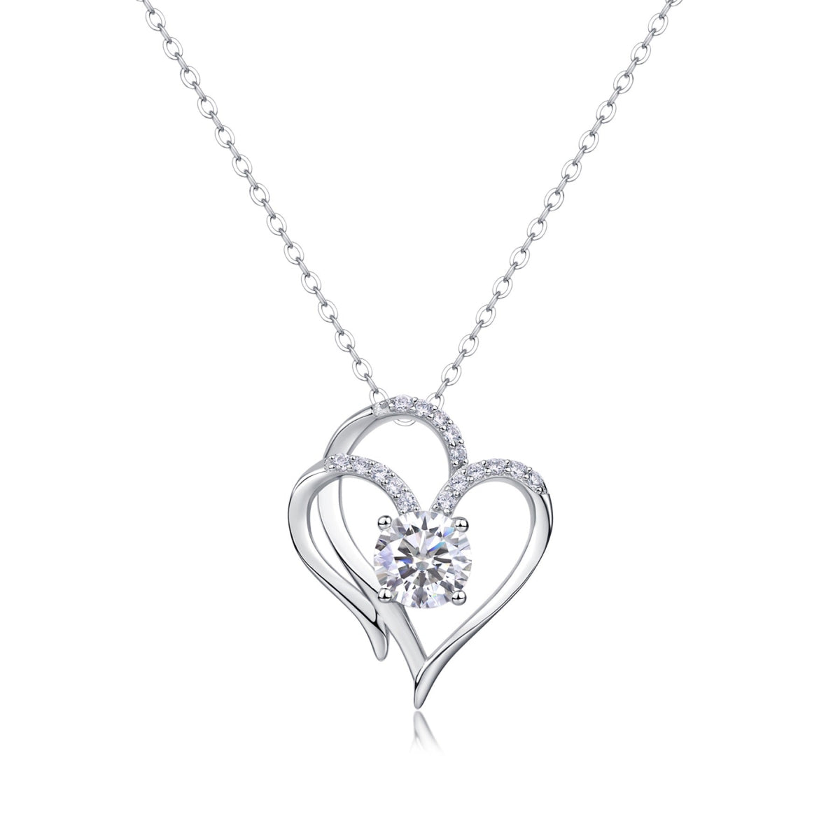 1 Carat Moissanite Heart Pendant Necklace in Sterling Silver, No. 10098