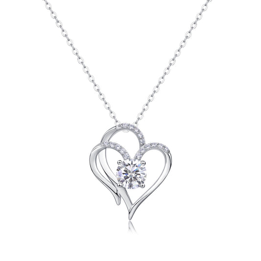 1 Carat Moissanite Heart Pendant Necklace in Sterling Silver, No. 10098