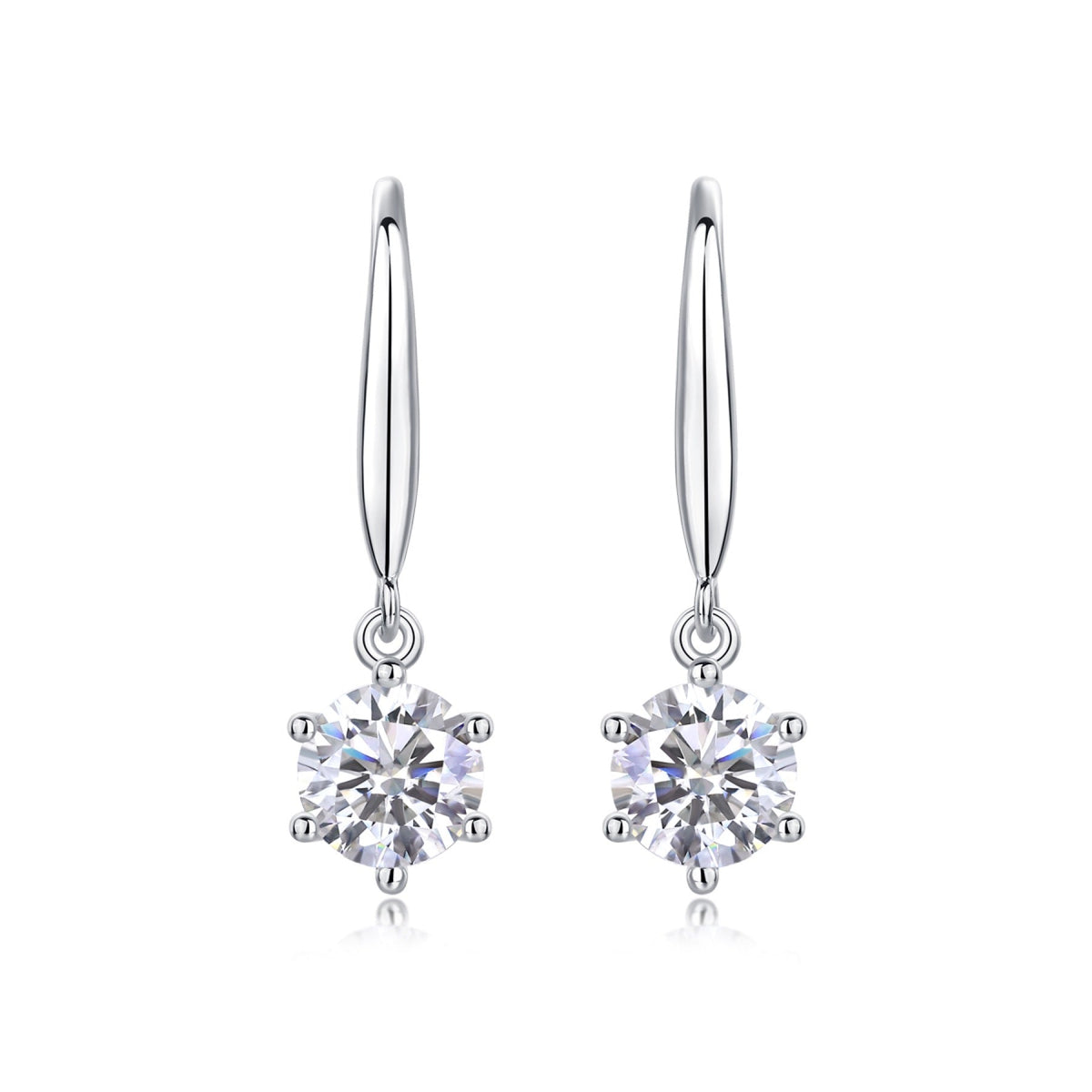 1 Carat Moissanite Solitaire Drop Earrings in Sterling Silver, No. 10502