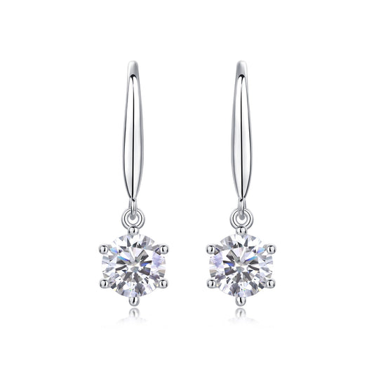 1 Carat Moissanite Solitaire Drop Earrings in Sterling Silver, No. 10502