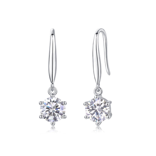 1 Carat Moissanite Solitaire Drop Earrings in Sterling Silver, No. 10502