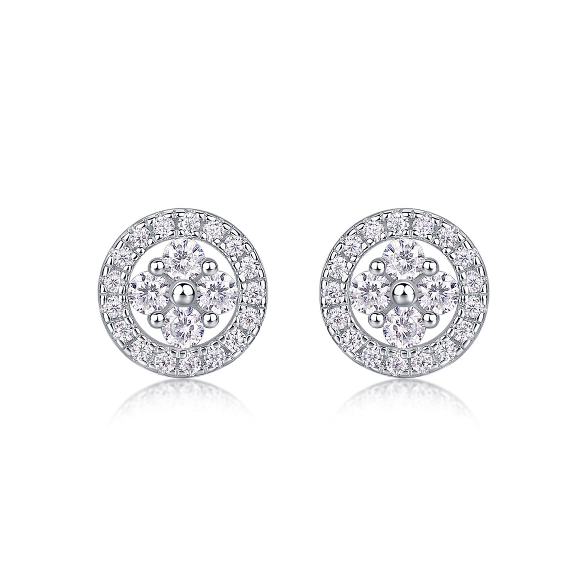 Moissanite Halo Stud Earrings in Sterling Silver, No. 10537