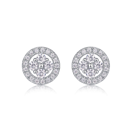 Moissanite Halo Stud Earrings in Sterling Silver, No. 10537