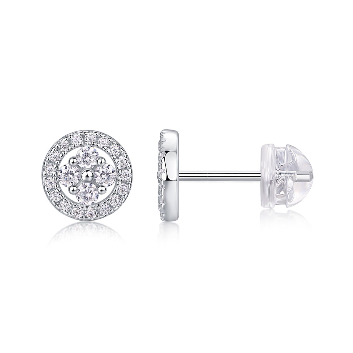 Moissanite Halo Stud Earrings in Sterling Silver, No. 10537