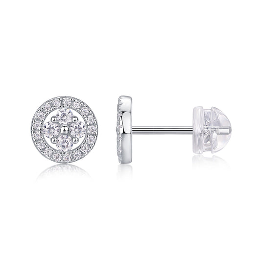 Moissanite Halo Stud Earrings in Sterling Silver, No. 10537