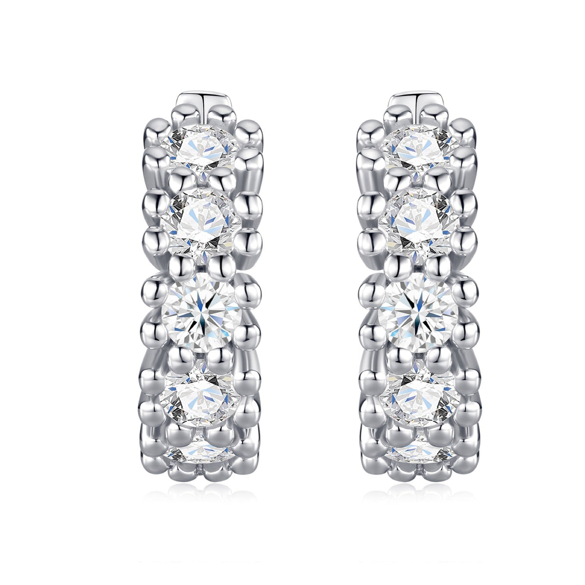 Moissanite Huggie Hoop Earrings in Sterling Silver, No. 10825