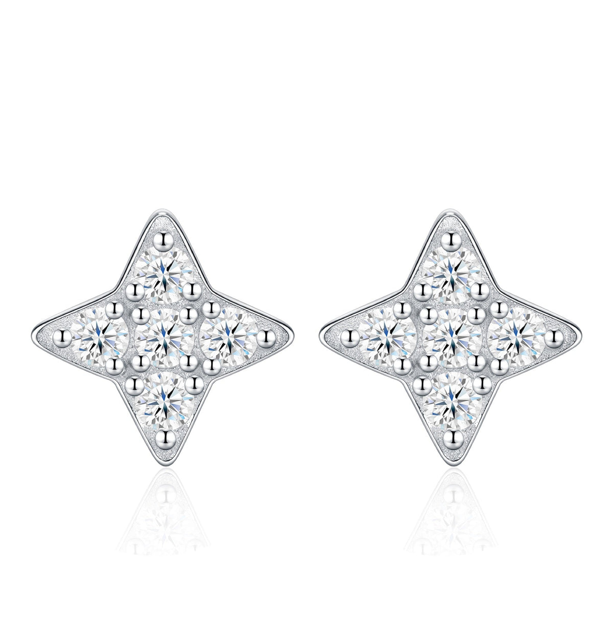 Moissanite Star Stud Earrings in Sterling Silver, No. 10844