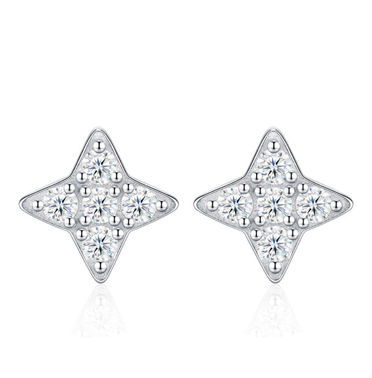 Moissanite Star Stud Earrings in Sterling Silver, No. 10844