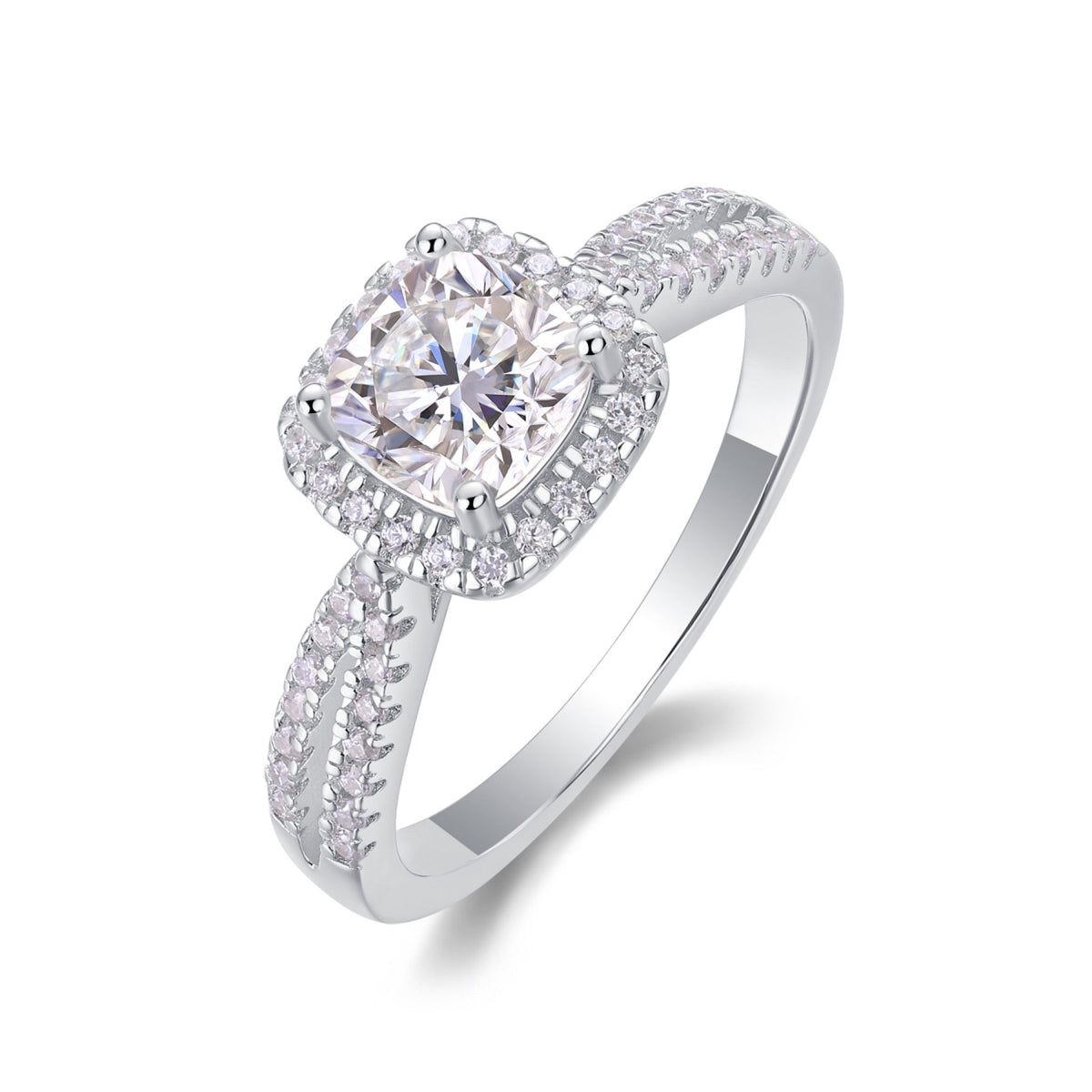 Cushion-Cut Moissanite Halo Ring in Sterling Silver, No. 10966