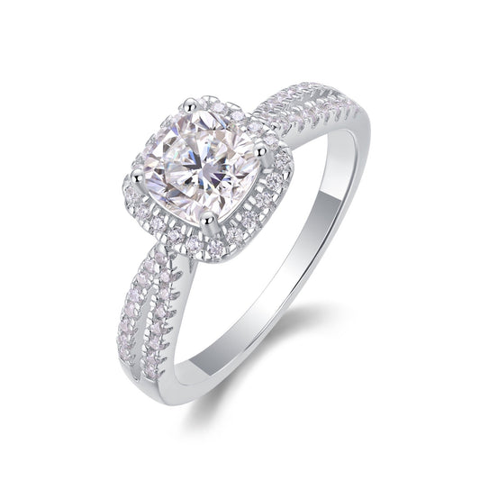 Cushion-Cut Moissanite Halo Ring in Sterling Silver, No. 10966