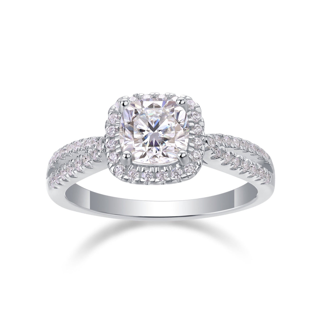 Cushion-Cut Moissanite Halo Ring in Sterling Silver, No. 10966