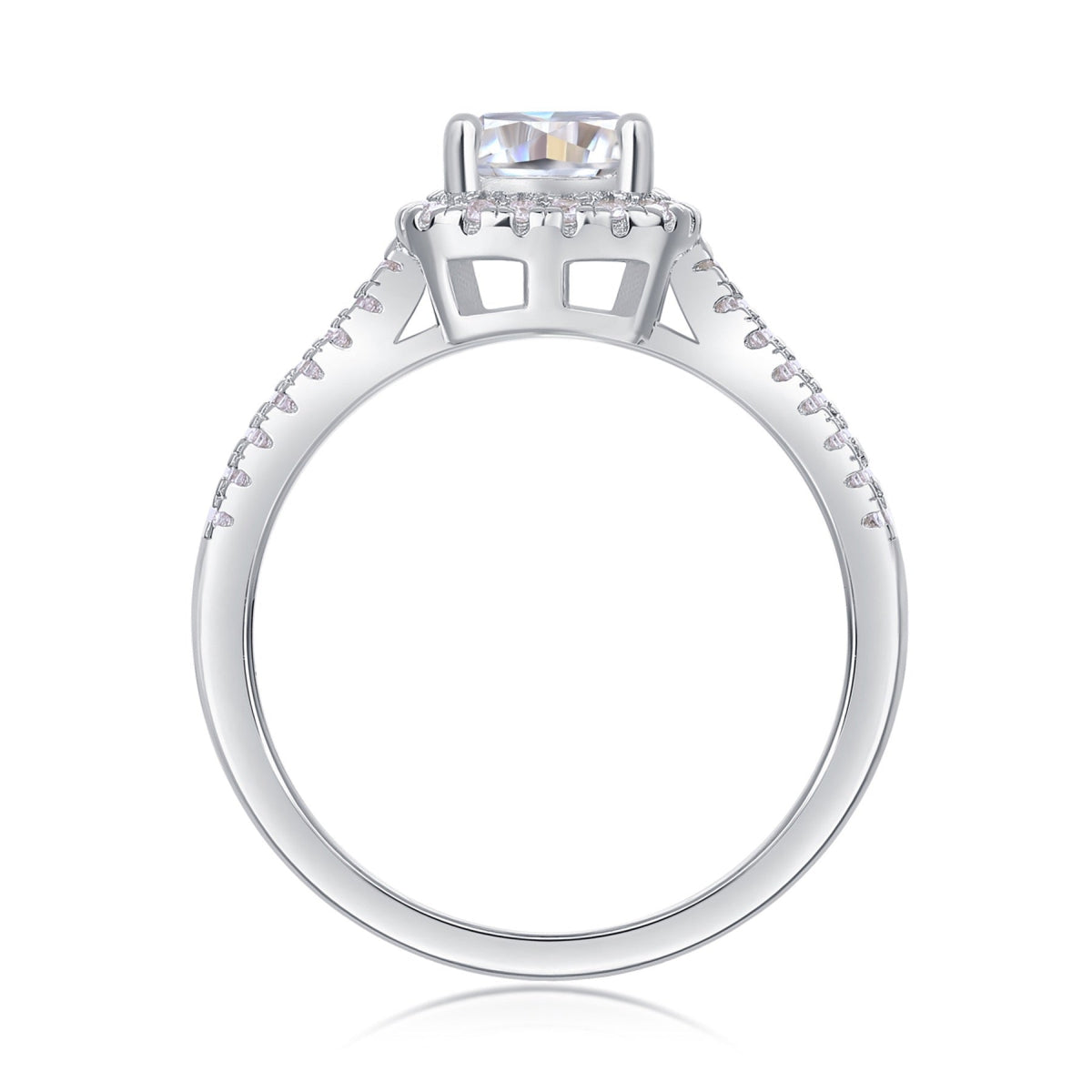 Cushion-Cut Moissanite Halo Ring in Sterling Silver, No. 10966