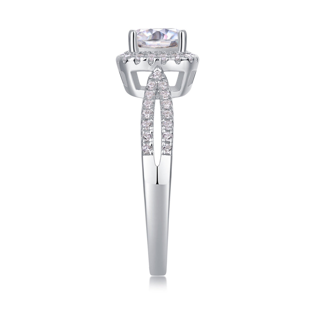 Cushion-Cut Moissanite Halo Ring in Sterling Silver, No. 10966