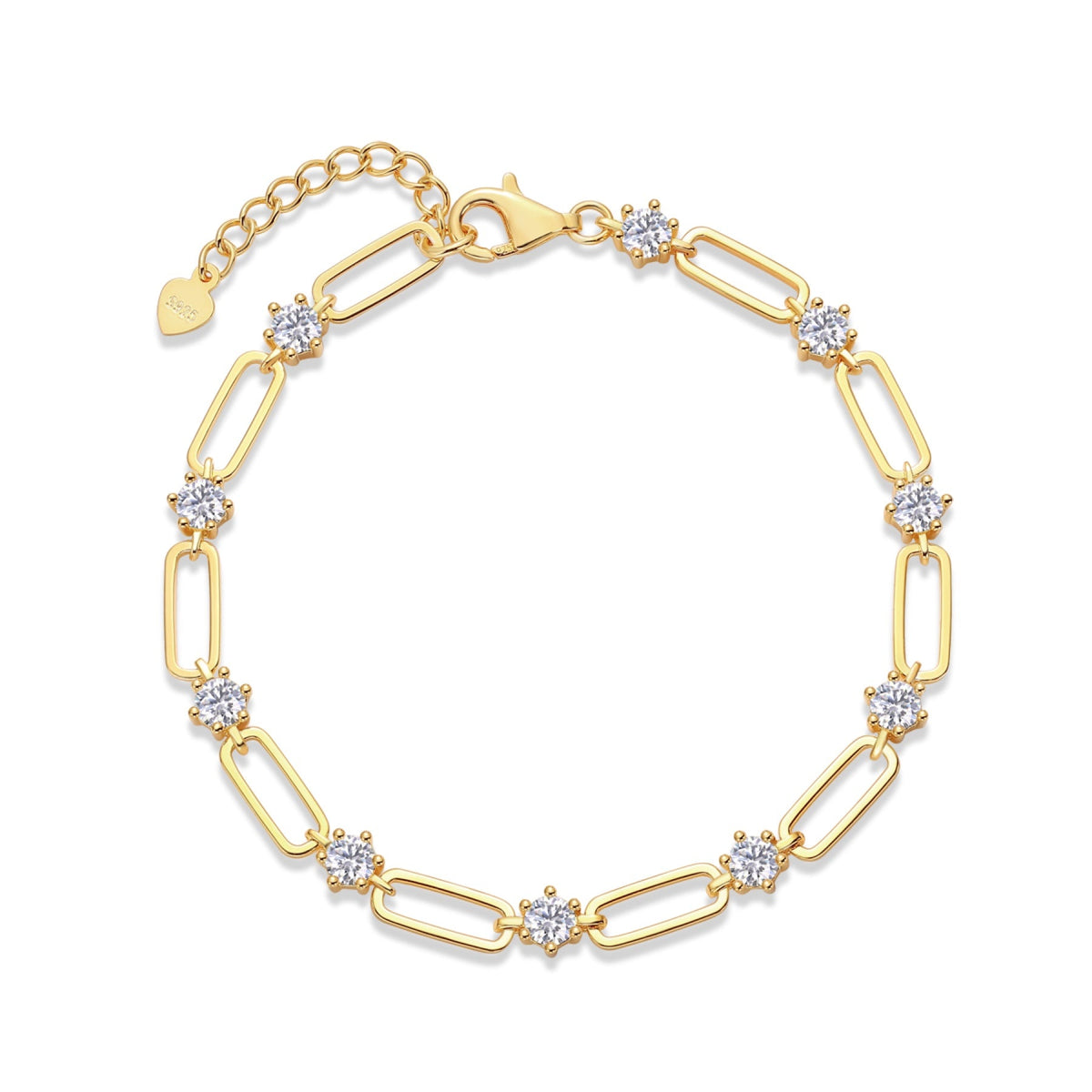 Moissanite Chain Bracelet in Gold-Tone Sterling Silver, No. 11486