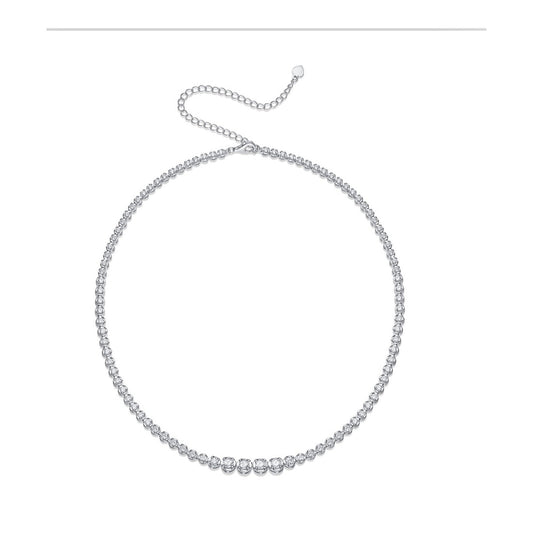Graduated Tennis Necklace with Moissanite Center Stones in Sterling Silver, No. 11768