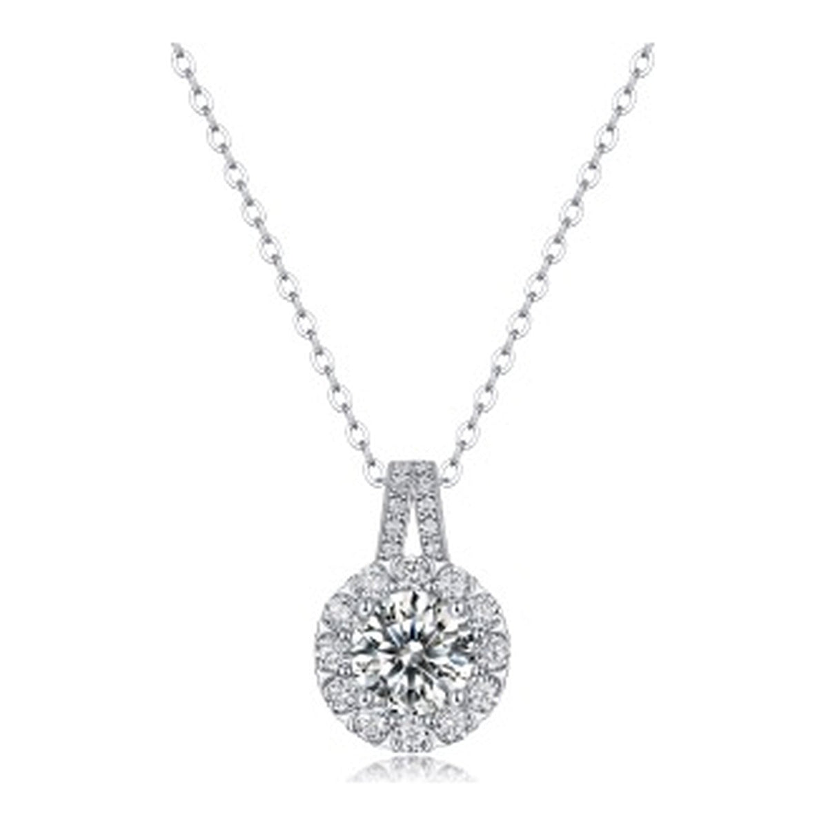 Moissanite Halo Pendant Necklace in Sterling Silver, No. 11771