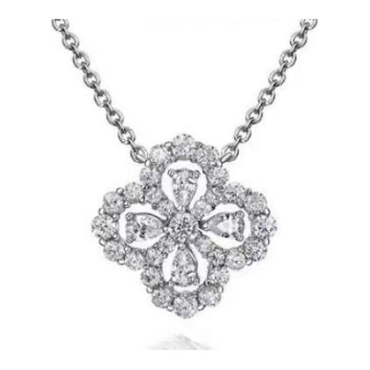 Moissanite Clover Cluster Necklace in Sterling Silver, No. 11772