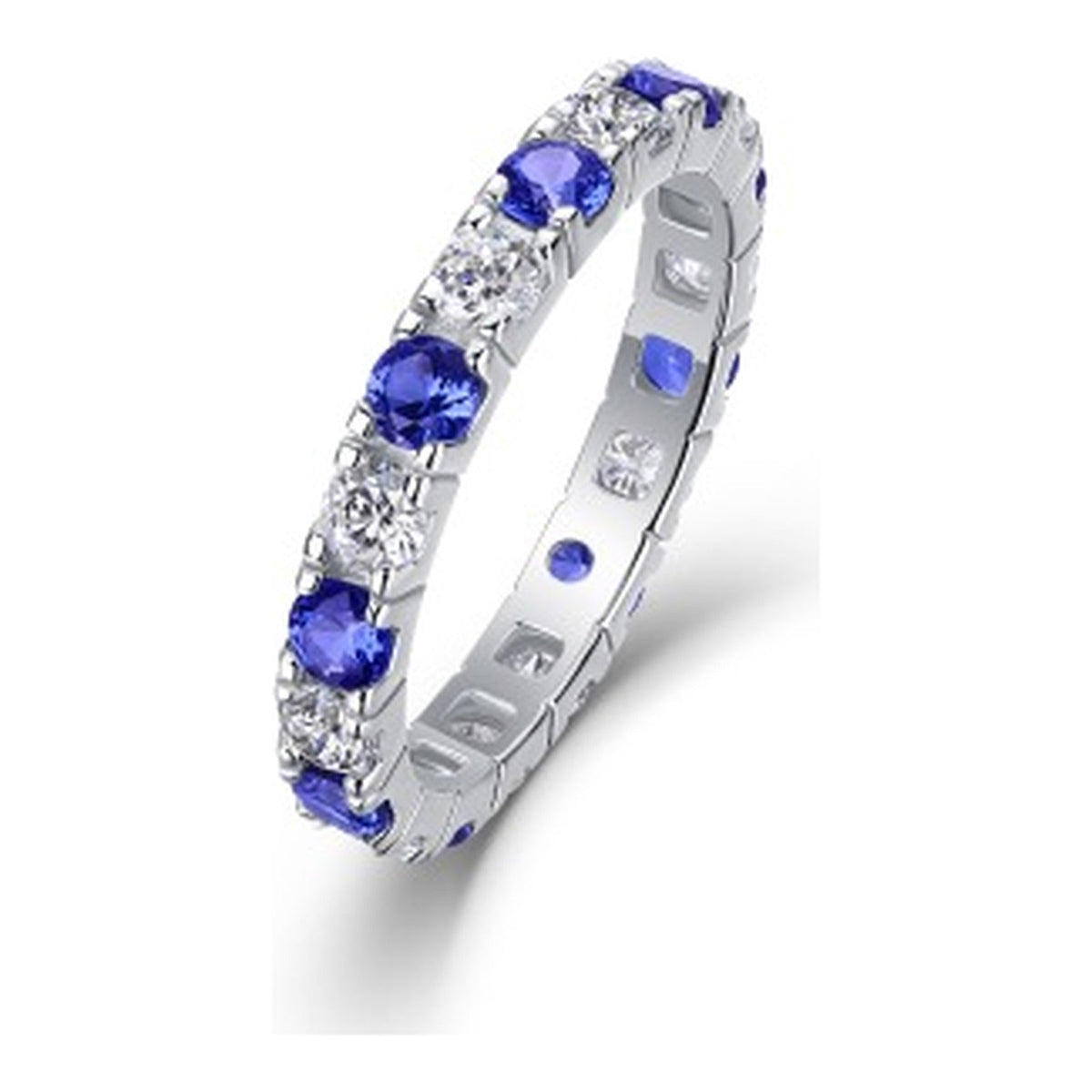 Lab-Grown Sapphire & Moissanite Eternity Band Ring in Sterling Silver, No. 11774