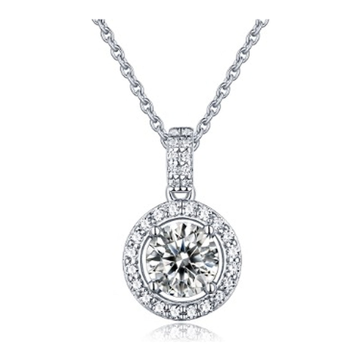 1 Carat Moissanite Halo Pendant Necklace in Sterling Silver, No. 11787