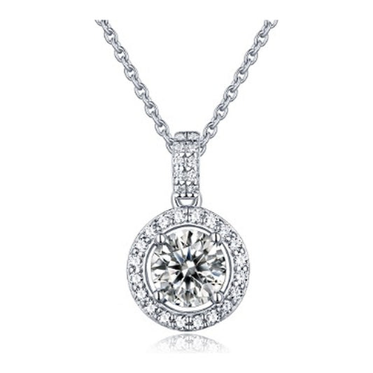1 Carat Moissanite Halo Pendant Necklace in Sterling Silver, No. 11787