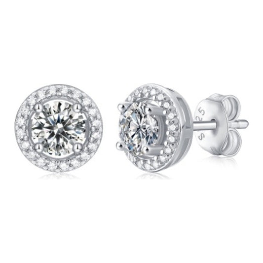 0.5 Carat Moissanite Halo Stud Earrings in Sterling Silver, No. 11788