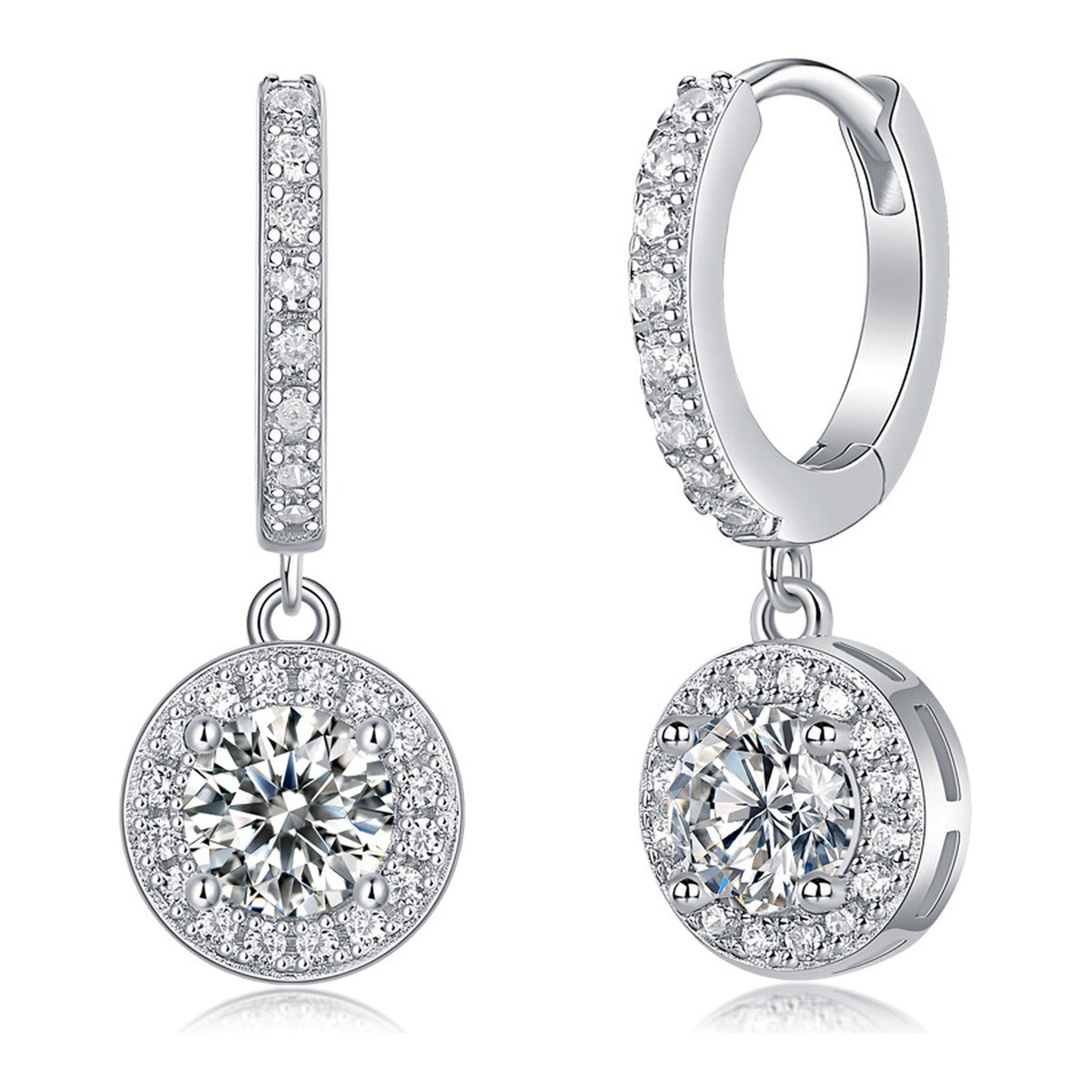 0.5 Carat Moissanite Halo Huggie Earrings in Sterling Silver, No. 11789