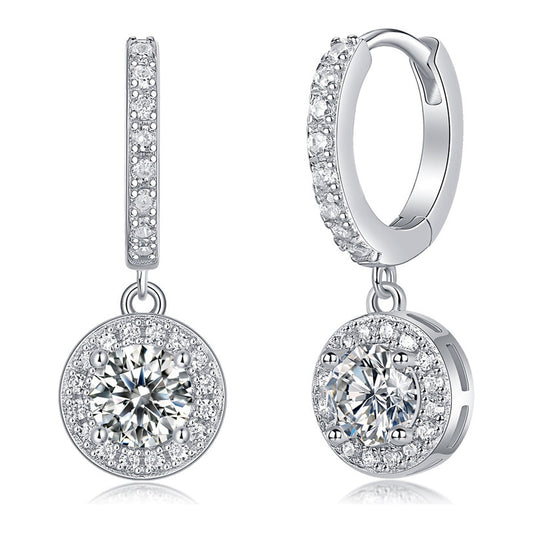 0.5 Carat Moissanite Halo Huggie Earrings in Sterling Silver, No. 11789