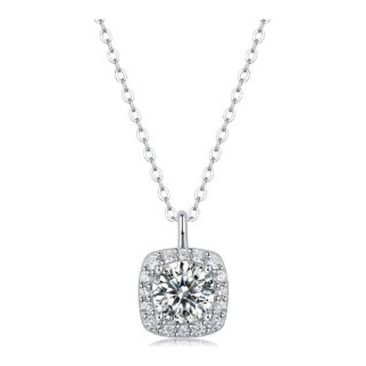 Cushion 1 Carat Moissanite Halo Pendant Necklace in Sterling Silver, No. 11816